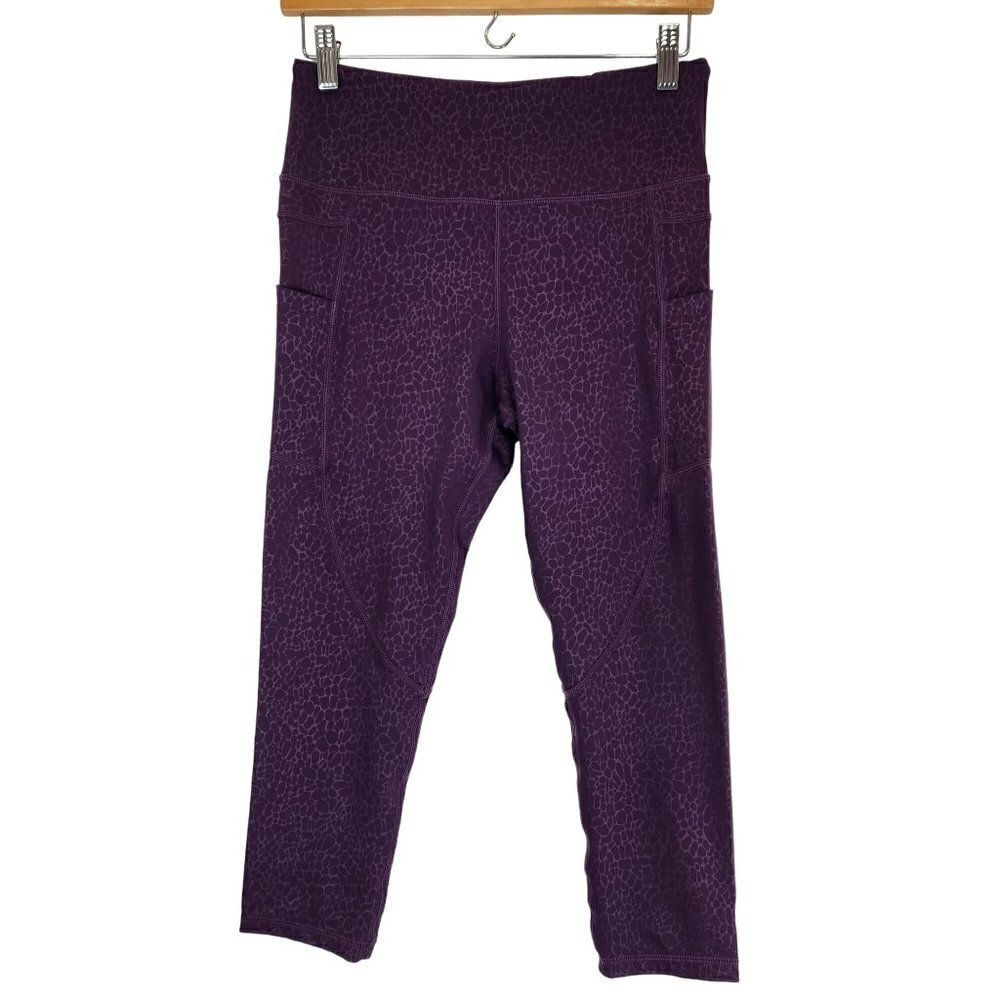 Zyia‎ Active High Rise Leggings Womens M Crop Purple Pocket NWOT Pebbled Texture